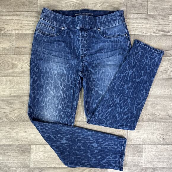 Chico's Leopard Print Pull On Jegging Ankle Jeans Medium Wash sz 0.5 (sz 6) - Picture 1 of 6